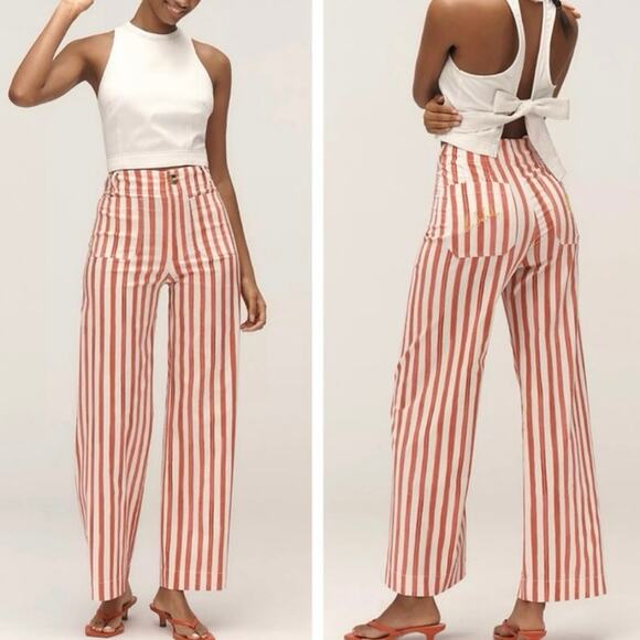 Anthropologie Maeve The Nephthys Illustrated! Colette Full Length Striped Pants - Picture 1 of 13